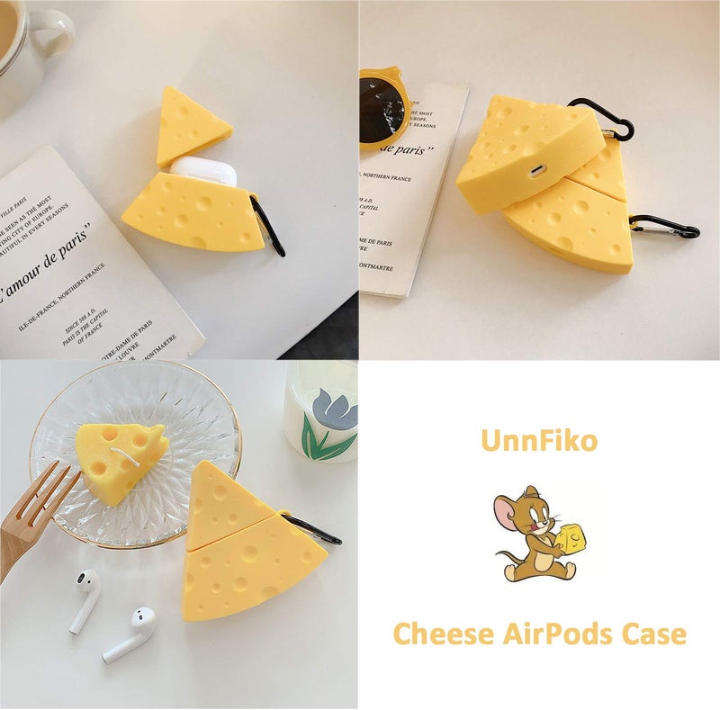 UnnFiko Super Cute Cheese Case, 3D Cartoon Soft Thicken Protective Mini Bag Silicone Creative Airpods Pro Cover with Keychain (Cheese, AirPods Pro) - Image 5